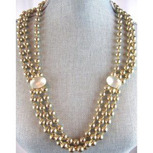 Vintage Statement Necklace Belt Goldtone Glass Cabochon Triple strand Metal